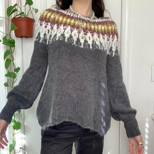 Free People Gray Sweater with Multicolor Yoke